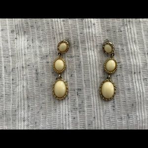 Gold tone and Cream dangle earrings